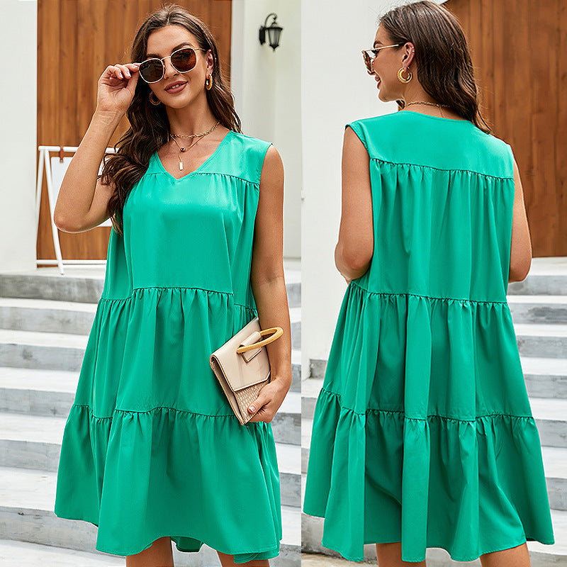 Summer Sleeveless V-neck Dress Bohemian Casual Ladies