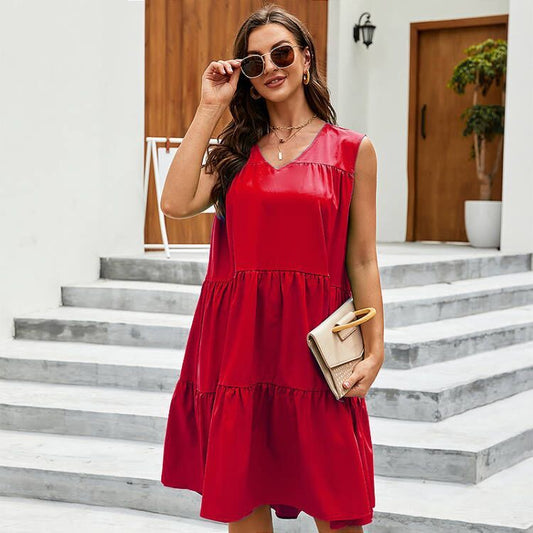 Summer Sleeveless V-neck Dress Bohemian Casual Ladies