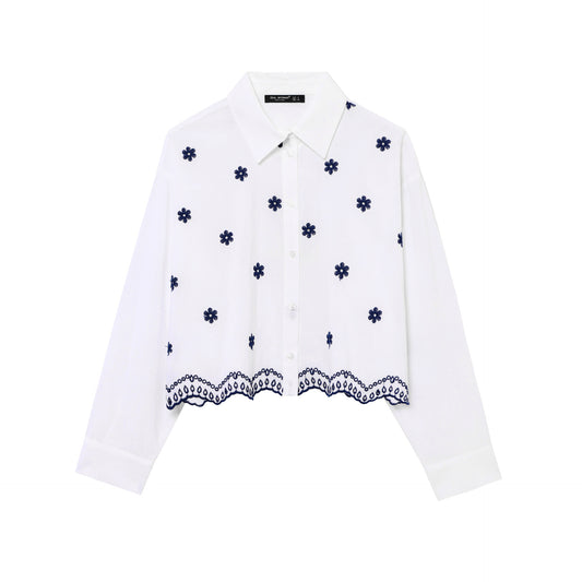 European And American Street Fashion Long Sleeve Embroidered Solid Color Shirt