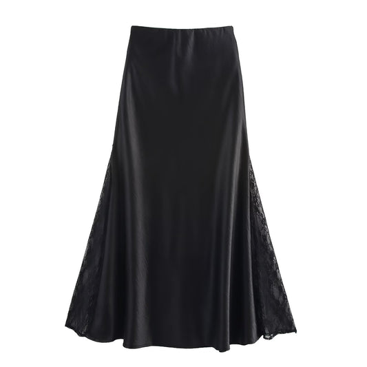 Spring And Summer Double-sided Lace High Open Fishtail Large Swing Satin Dress Skirt Skirt