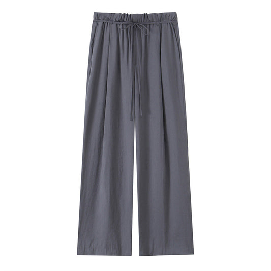 With Belt Paper Bag Type Draping Casual Trousers