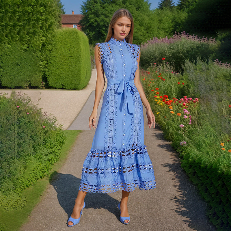 Personality French Embroidery Stitching Dress Women