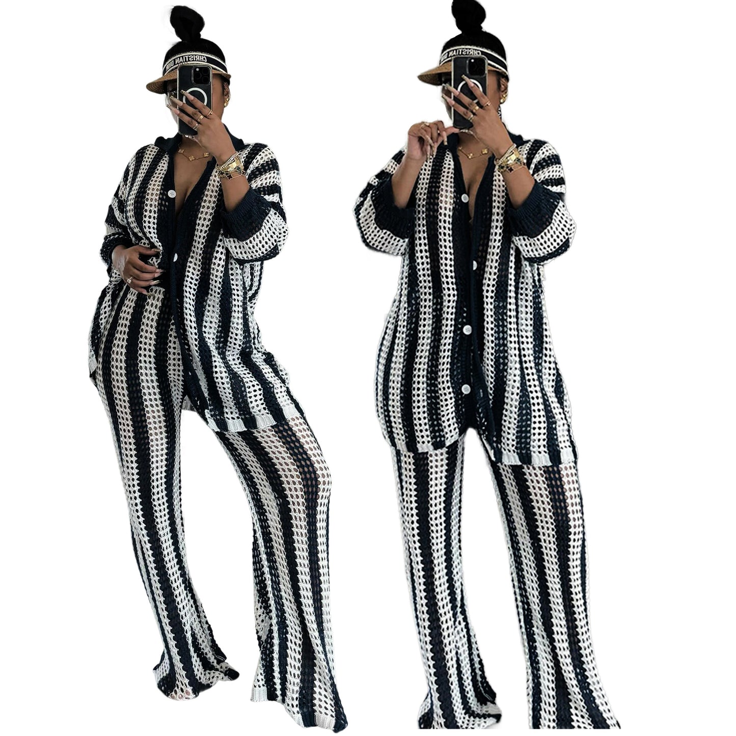 Knitted Sweater Fashion Sexy Cutout Wide Leg Knitted Two-piece Sweater