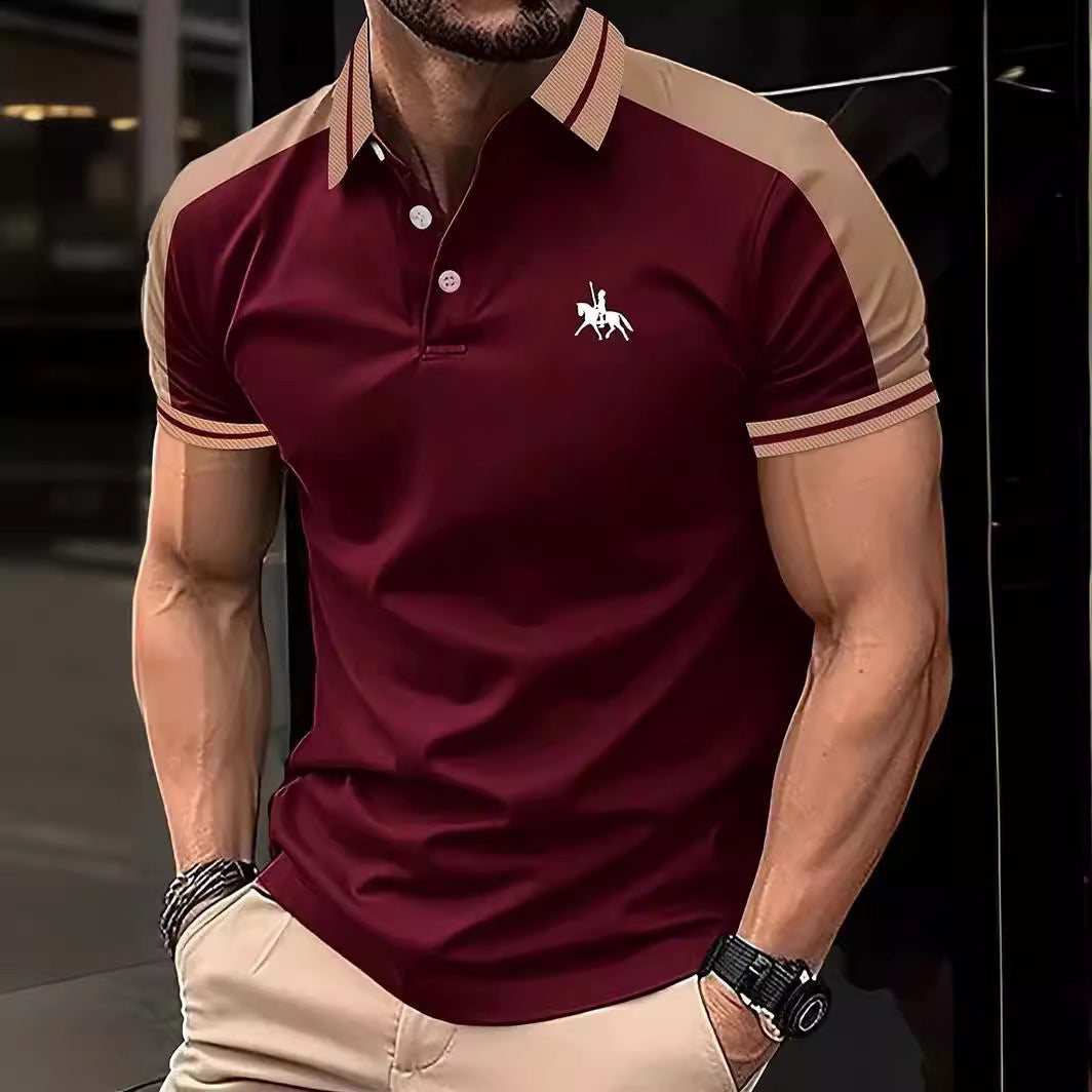 New European And American Men's Daily Casual Printing Lapel Short Sleeve