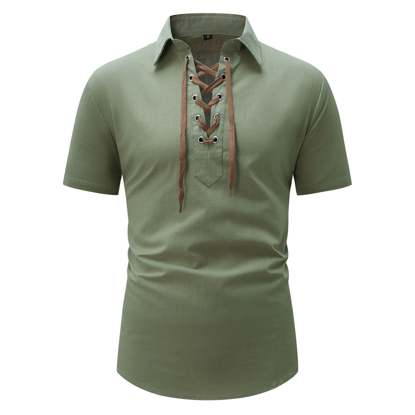 European And American Men's Cotton And Linen Lapel Loose V-neck Lace Shirt