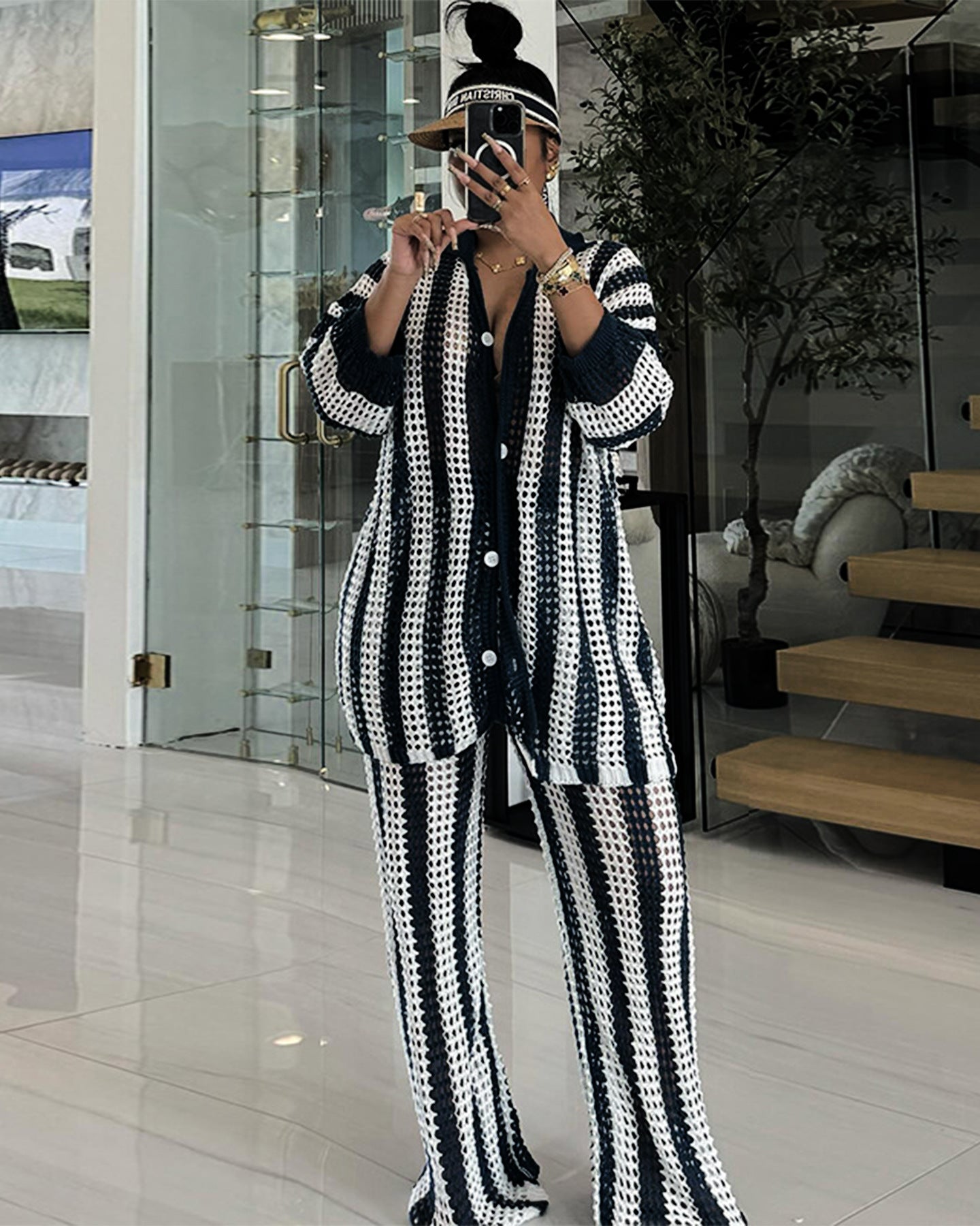 Knitted Sweater Fashion Sexy Cutout Wide Leg Knitted Two-piece Sweater