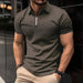 Men's Zipper Polo Shirt Casual Short Sleeve
