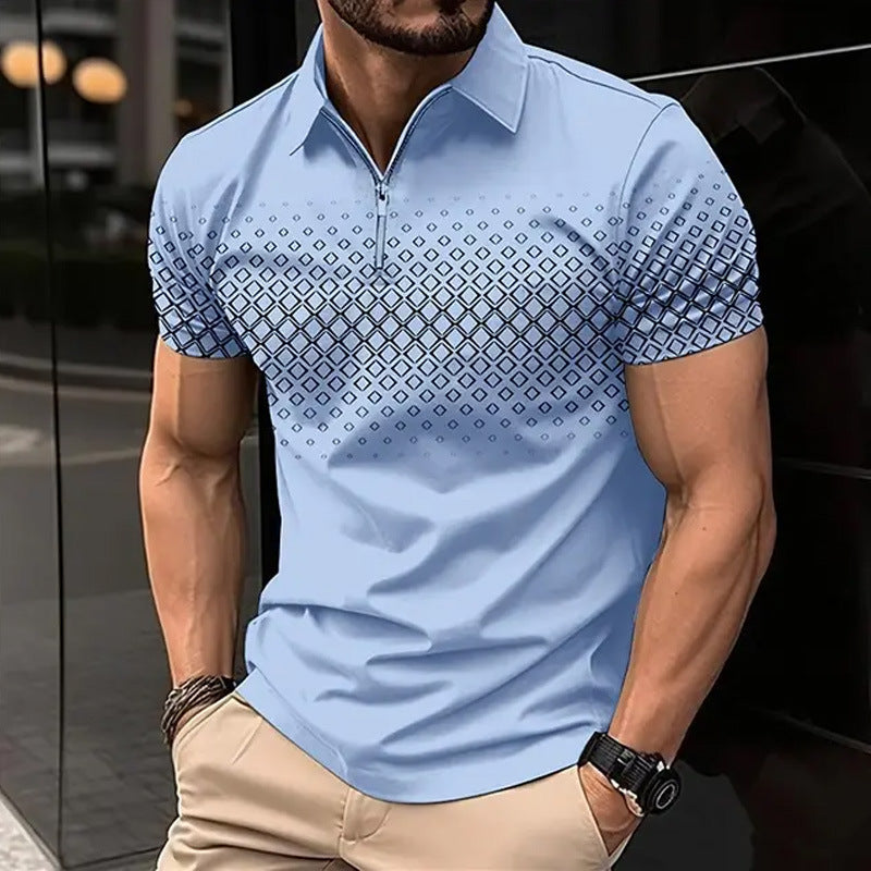 Men's Zipper Polo Shirt Casual Short Sleeve
