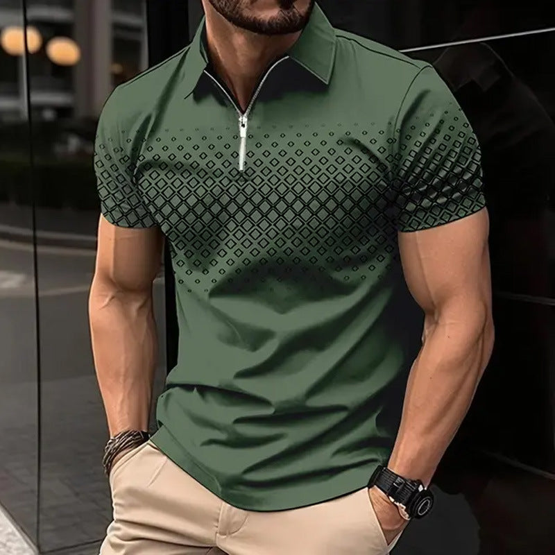 Men's Zipper Polo Shirt Casual Short Sleeve
