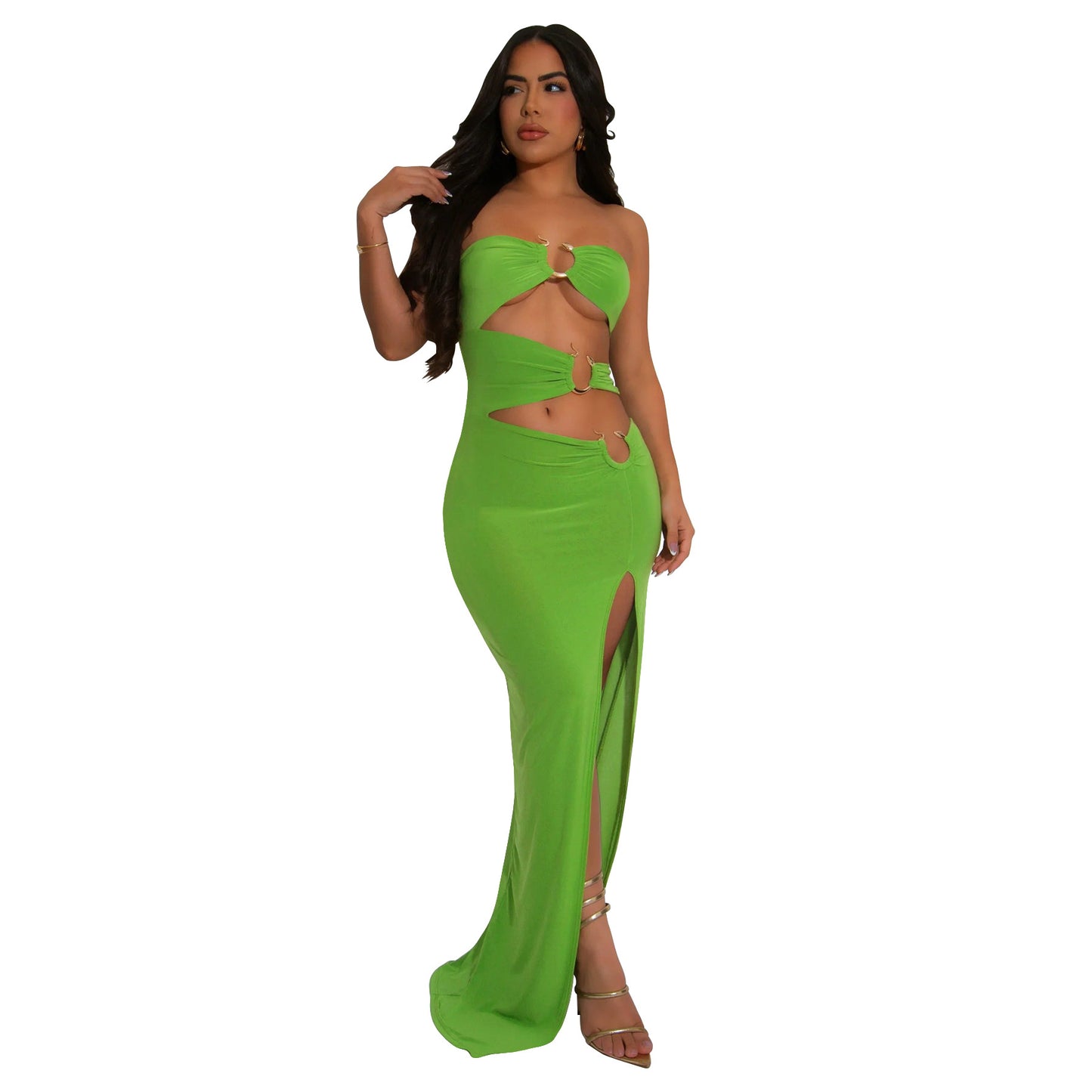 Women's Snake-shaped Decorative Solid Color Backless Sexy Slit Tube Top Dress