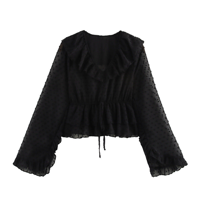 Polka Dot Laminated Decoration Tulle Shirt