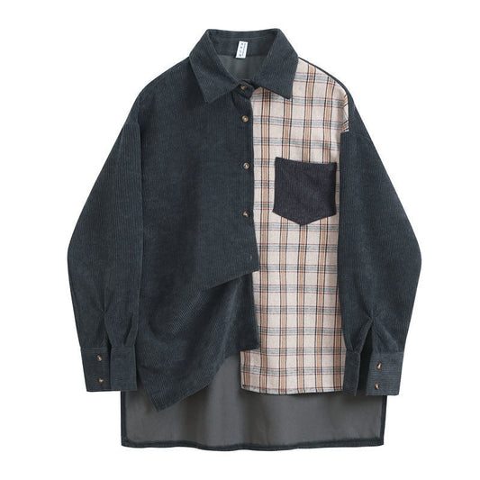 Stitching Plaid Shirt Retro Niche Design Shirt Jacket