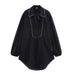 Women’s European American Long Shirt in black with a stylish collar and long sleeves.
