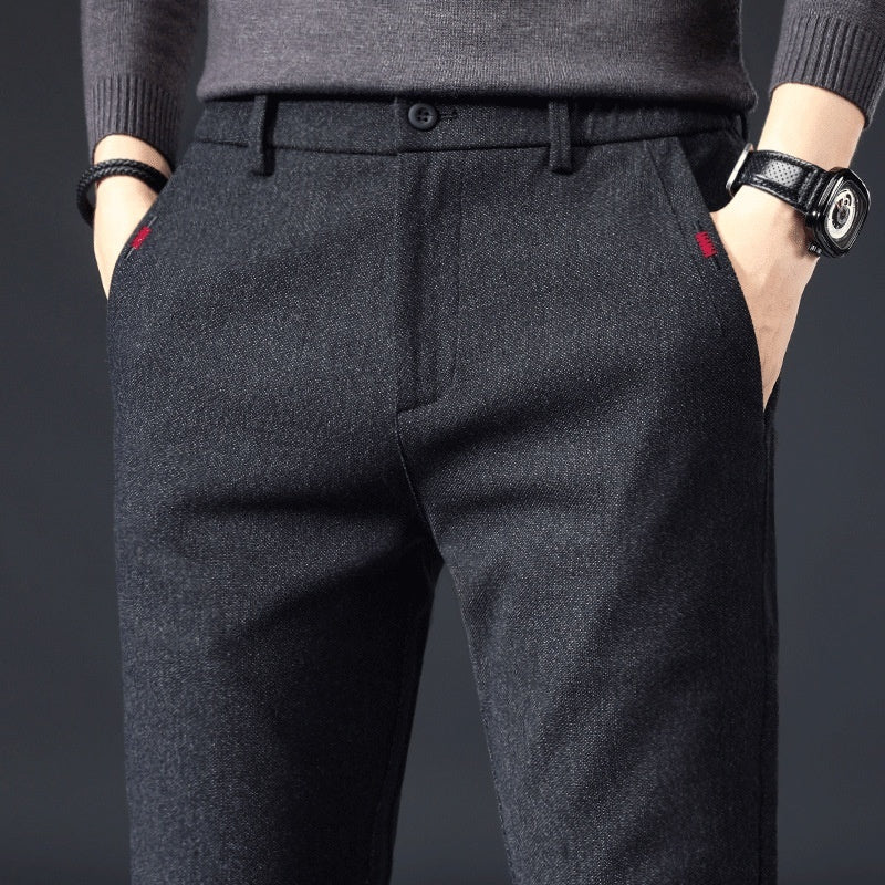 Style Autumn Brushed Casual Straight Business Middle-aged Father Men's All-matching Slim-fitting Long Pants
