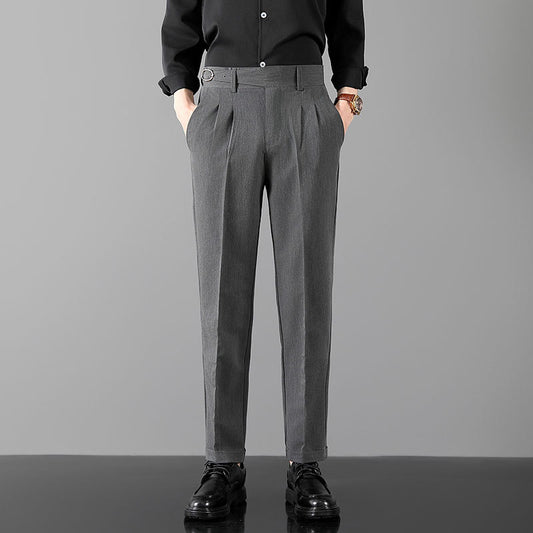 Mens Slim-Fit Straight-Leg Trousers In British Style