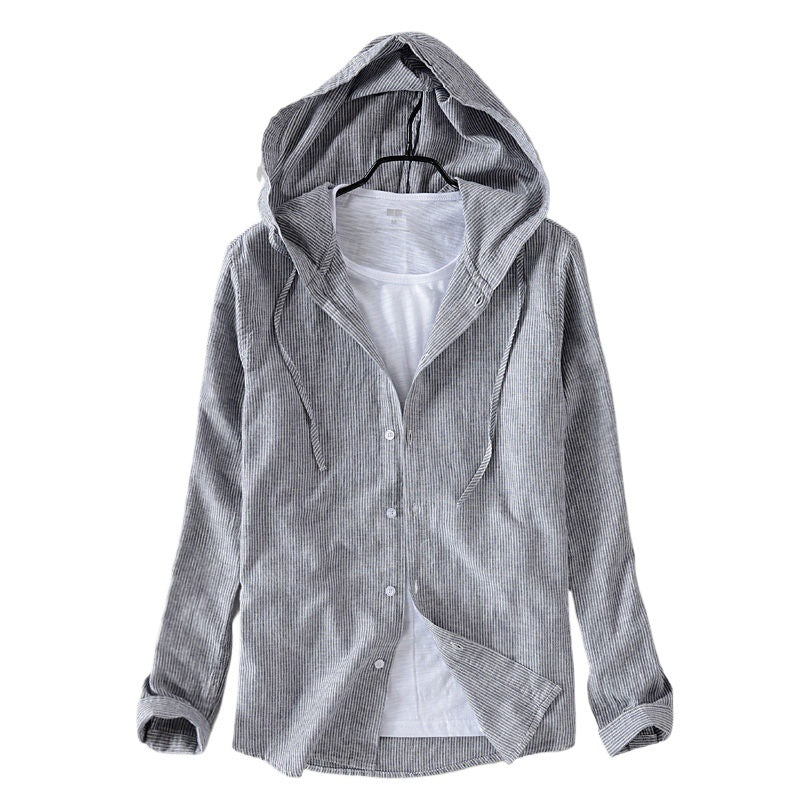 Mens Long Sleeve Shirt A Loose Fitting Striped Hoodie Style Shirt Or Jacket