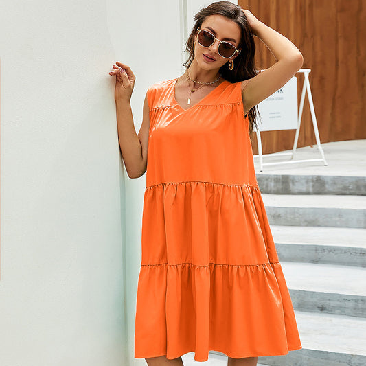 Summer Sleeveless V-neck Dress Bohemian Casual Ladies