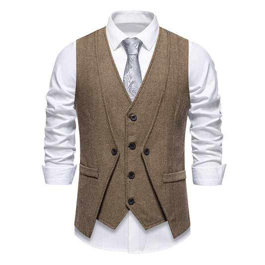European And American Style Retro Vest Man Host Formal Dress Fake Two-pieces Coats