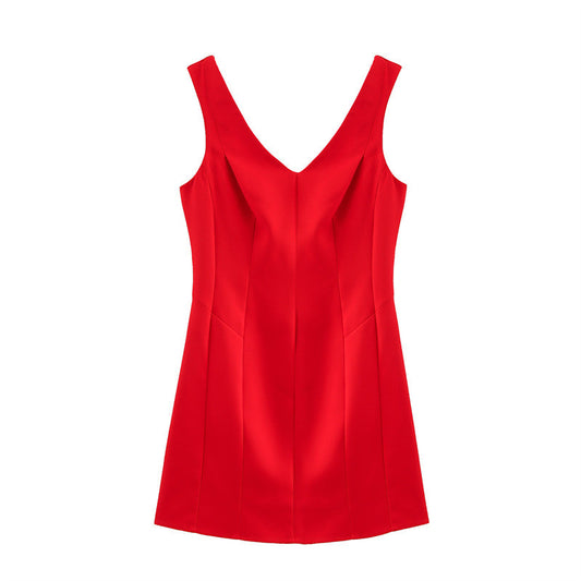 European And American Style V-neck Sleeveless Waist Balloon Mini Dress